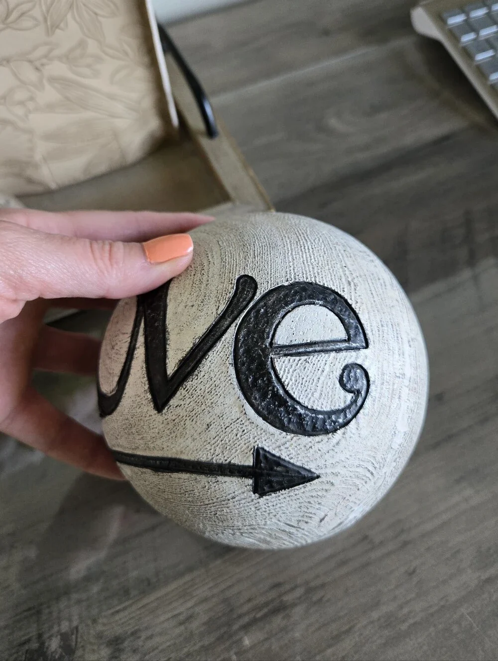 PIER 1 Decorative Wooden 'Love' Sphere - Black on Cream